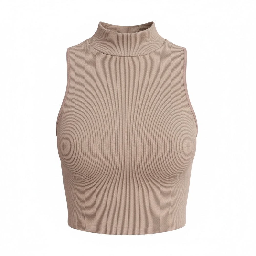 Love Tree Ribbed Sleeveless Mock Neck Crop Top Size M Neutral Beige